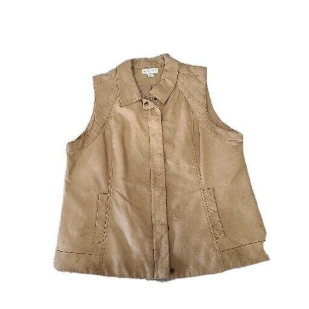 Christopher & Banks Women XL Vegan Faux Leather Tan Brown Sand Color Vest Pocket